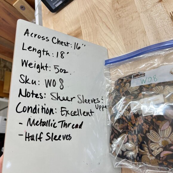 Monteau Floral Sheer Blouse With Metallic Details Half Sleeves Size Medium - Picture 10 of 10